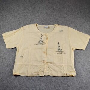 Mill Valley Vintage 90s Lighthouse Nautical Cotton Button Front Crop Top PL USA